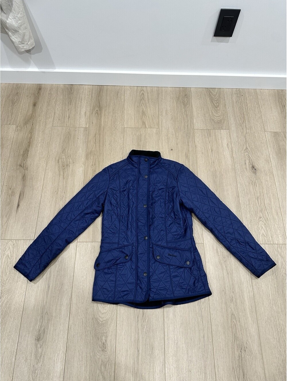 Barbour Cavalry Polarquilt Jacket Women US8 Navy Quilted Fleece Lined Equestrian